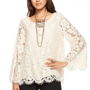 Chaser Womens Medium Blouse Fairy Flowy Lace Boho‎ Hippie Lined Cream Cutout